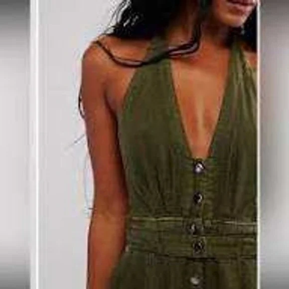 Free People City's Edge Romper in Dried Basil Linen Blend M - Picture 3 of 10